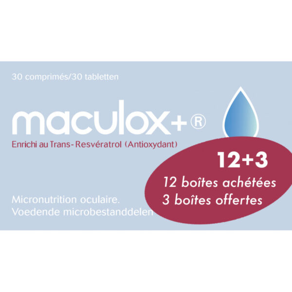 Maculox+, contre la dégénérescence maculaire. Pack 12 + 3 gratuits